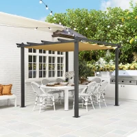 Outsunny 3 x 3m Aluminium Pergola, with Retractable Roof - Khaki(m-9)