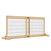 PawHut Cancellino per Cani da Interno Estensibile in Legno di Pino e Acciaio, 104-183x36x69 cm, Color Legno(m-1)