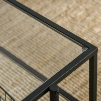 HOMCOM Tavolino da Salotto a 2 Livelli in Acciaio e Vetro Temperato per Casa e Ufficio, 100x55x45.5 cm(m-8)