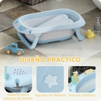AIYAPLAY Bañera Plegable Bebé con Soporte con Orificio de Drenaje y Agujero de Ducha 83x48x23,5 cm Azul Claro(m-7)