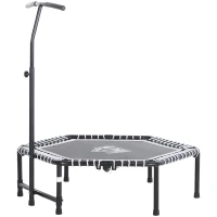HOMCOM Trampoline de Fitness / Gymnastique Pliable haute performance Ø 122 cm élastiques Bungee + guidon hauteur réglable 122-138 cm gris noir(m-11)