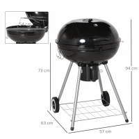 Outsunny Barbacoa de Carbón BBQ Picnic Ahumador Parilla con Termómetro Jardín Exterior Acampada Parilla de Carbón Vegetal con Ruedas y Estante Tapa y Tazón Esmaltados(m-3)