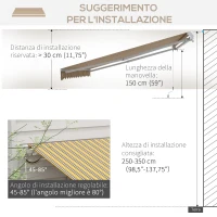 Outsunny Tenda da Sole per Esterno Avvolgibile a Bracci con Apertura a Manovella, 350x250 cm, Giallo(m-8)