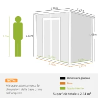 Outsunny Casetta da Giardino in Resina con Pavimento, 2 Porte con Blocco, Finestra, 2.4 x 1.3 m, Grigio(m-3)