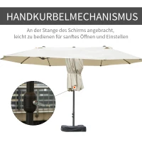 Outsunny Sonnenschirm Gartenschirm Marktschirm Doppelsonnenschirm Terrassenschirm mit Schirmständer Handkurbel Cremeweiß Oval 460 x 270 x 240 cm(m-5)