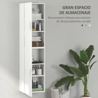 HOMCOM Columna de Baño de Pared con Estantes Ajustables y 2 Puertas Mueble de Baño Moderno 40x30x160 cm Blanco(m-4)