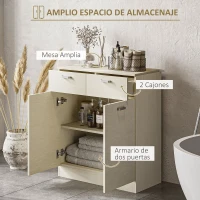 HOMCOM Armario Auxiliar de Baño con 2 Cajones Aparador Auxiliar de Almacenaje para Cocina 68x34x80 cm Madera Natural(m-4)