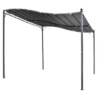Outsunny Pergola tonnelle de jardin auvent 3 x 3 m adossable métal gris polyester imperméabilisé anti-UV gris(m-13)