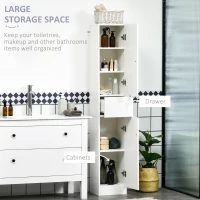 kleankin Tall Bathroom Cabinet with Adjustable Shelves, High Gloss Storage Cupboard, Freestanding Tallboy with Storage Drawer, White(m-4)