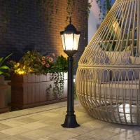 Outsunny Lampe de jardin lampadaire d'extérieur lampe d'extérieur Hongkong abat-jour verre culot E27 aluminium Ø23 x 114H cm noir(m-7)