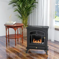 HOMCOM Estufa de Bioetanol de Pie con Tanque de 0,9 L Apagallamas de Acero Inoxidable Tiempo de Combustión 3H 45x28x54 cm Negro(m-7)