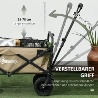 Outsunny Bollerwagen, faltbar, 110 L, bis 100 kg, Teleskopgriff, Stahlrahmen, 94 x 57 x 77-100 cm, Khaki(m-5)
