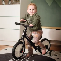 HOMCOM Kinder Laufrad ab 2-5 Jahre Lauflernrad mit Stützrädern, Pedalen, Höhenverstellbarem Sitz, Spielzeug Balance Bike für Kleinkinder Erste Geburtstag Geschenk, Schwarz(m-2)