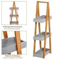 kleankin Badregal 3 Ebenen Treppenregal Leiterregal Badezimmer MDF Bambus Grau 30 x 18 x 81 cm(m-5)