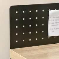 HOMCOM Schreibtisch Bürotisch Computertisch mit Stecktafel Kabelmanagement-Loch für Zettel Pendant Spanplatte Metall Naturholz+Schwarz 110 x 48 x 90 cm(m-7)
