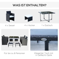 Outsunny Sitzgruppe für 8 Personen Polyrattan Gartenset Sitzgarnitur Schwarz(m-5)