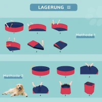 PawHut Hundebadewanne faltbar Badewanne Hundepool Plantschbecken Swimmingpool Wasserbecken für Hunde und Katzen Schwimmbecken Kunststoff+Holz Rot Ø140 x H30 cm(m-8)