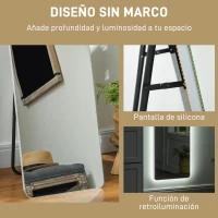 HOMCOM Espejo de Cuerpo Entero con Luz LED 150x40 cm con Iluminación de 3 Colores Función de Memoria Transparente(m-7)