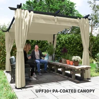 Outsunny 3 x 3 m Retractable Roof Pergola, with Curtains - Beige(m-6)