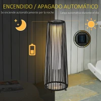 Outsunny Lámpara de Pie de Mimbre Ratán de Energía Solar con LED 0,8 W Interruptor de Control de Luz Automático Decoración para Exterior Ø21,5x61 cm Negro(m-5)