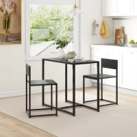 HOMCOM Dining Table and Chairs Set 2, Dining Room Sets, Rectangular Space Saving Table and 2 Chairs for Compact Kitchens, Steel Frame, Black(m-10)