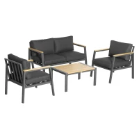 Outsunny Gartenmöbel-Set für 4 Personen Aluminium Gartengarnitur mit Couchtisch Grau(m-1)