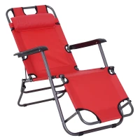 Outsunny Chaise Longue inclinable transat Bain de Soleil fauteuil relax jardin 2 en 1 Pliant têtière Amovible Charge Max. 136 Kg Toile Oxford Facile d'entretien Rouge(m-10)