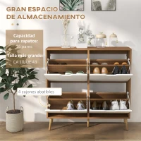 HOMCOM Mueble Zapatero con 4 Cajones Abatibles y Estantes Ajustables Armario de Zapatos para 16 Pares 95x26x95 cm Natural(m-4)
