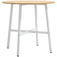HOMCOM Mesa de Comedor Redonda Mesa de Cocina Moderna para 4 Personas con Patas de Acero para Salón Ø80x76 cm Natural y Blanco(m-10)