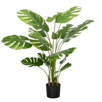 HOMCOM Kunstpflanze Realistische Kunstpflanze Monstera Deliciosa,1 Übertopf und Zementerde,17,5 cm x 17,5 cm x 120 cm, Grün