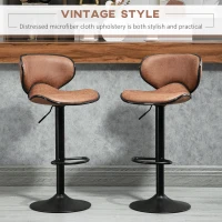 HOMCOM Bar Stool Set of 2 Microfiber Cloth Adjustable Height Armless Chairs with Swivel Seat, Brown(m-4)
