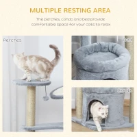 PawHut 87 cm Cat Tree for Indoor Cats, Kitten Tree Tower with Scratching Posts Pad, Cat Condo, Plush Perches, Hanging Ball - Grey(m-5)