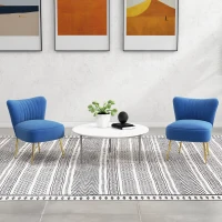 HOMCOM Set of 2 Accent Chairs, Upholstered Living Room Chairs with Gold Tone Steel Legs, Wingback Armless Chairs, Dark Blue(m-10)