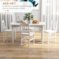 HOMCOM 4er-Set Esszimmerstühle Küchenstühle Stühle, Massivholz, 41 cm x 46,5 cm x 85,5 cm, Weiß(m-4)