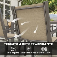 Outsunny Set da Giardino 7 Pezzi in Plastica con 6 Sedie Impilabili e Tavolo Rettangolare, Kaki e Marrone(m-5)