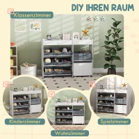 AIYAPLAY Kinder-Aufbewahrungsregal, Spielzeugschrank für Kinder mit 11 Stoffboxen, oberen Fächern, 3 Stickern, Weiß(m-6)