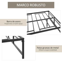 HOMCOM Marco de Cama Doble 135x190 cm con Patas de 35 cm Estructura de Cama Matrimonio con Espacio Bajo de Almacenamiento Negro(m-6)