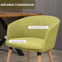 HOMCOM Silla de Comedor Tapizada en Lino Sintético Transpirable con Asiento Acolchado y Patas de Madera 57x56x72cm Verde(m-4)