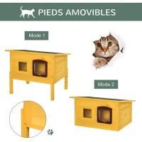 PawHut Maison pour chat en bois niche d'extérieur toit résistant à l'eau avec porte et fenêtre jaune(m-6)