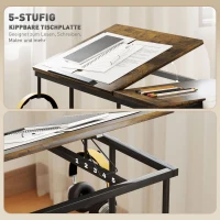 HOMCOM Höhenverstellbares Stehpult mit neigbarer Tischplatte, Rädern, Aufbewahrungsregal, zum Schreiben, Lesen, Zeichnen, Braun(m-5)