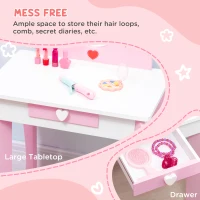 ZONEKIZ 4PCs Kids Bedroom Furniture Set with Bed, Toy Box Bench, Dressing Table and Stool, Princess Themed, for 3-6 Years Old, Pink(m-5)