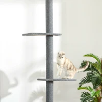 PawHut Kratzbaum deckenhoch Höhe 228-260 cm Katzenbaum mit Plattformen mehrstöckiger Katzenkratzbaum Kletterbaum für kleine & große Katzen, Grau(m-9)
