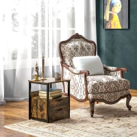 HOMCOM Industrial Side Table with Drawer, Sofa Table, Bedside Cabinet with Storage Shelf, Slim Nightstand for Living Room, Bedroom, Rustic Brown(m-10)