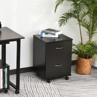 HOMCOM Two Drawer Filing Cabinet with Wheels- Black Wood Grain(m-10)