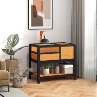 PawHut Wooden Tortoise House, with Shelter, Run, Shelf, Lamp Holder, Tray, Yellow(m-10)