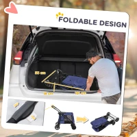 PawHut Dog Pram Dog Stroller 4 Wheels Pet Pushchair with Rolling Door, Cushion, Safety Leashes, for Small and Medium Breeds, Dark Blue(m-5)