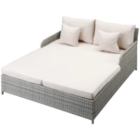 Outsunny Lit canapé double pour jardin en résine tressée PE avec matelas, accoudoirs et 4 coussins dim. 158L x 134l x 70H cm - gris et beige(m-10)