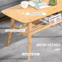 HOMCOM Couchtisch Beistelltisch Bambustisch Tisch Wohnzimmertisch Kaffeetisch mit Regal minimalistisch stabil Bambus Naturholz 100x50x50 cm(m-7)