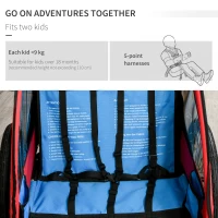 HOMCOM Child Bike Trailer Foldable 2-Seat Baby Transport Carrier with Storage Bag Five-point Safety Harness Hitch Coupler Red(m-4)