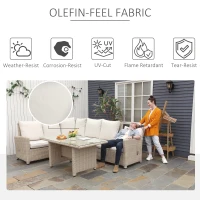 Outsunny 5 PCS Reclining PE Rattan Garden Dining Set Bonzer Patio Furniture w/ Sofa Chairs Glass Table, Olefin Cushions Adjustable Feet Stylish Lounge Conversation(m-6)